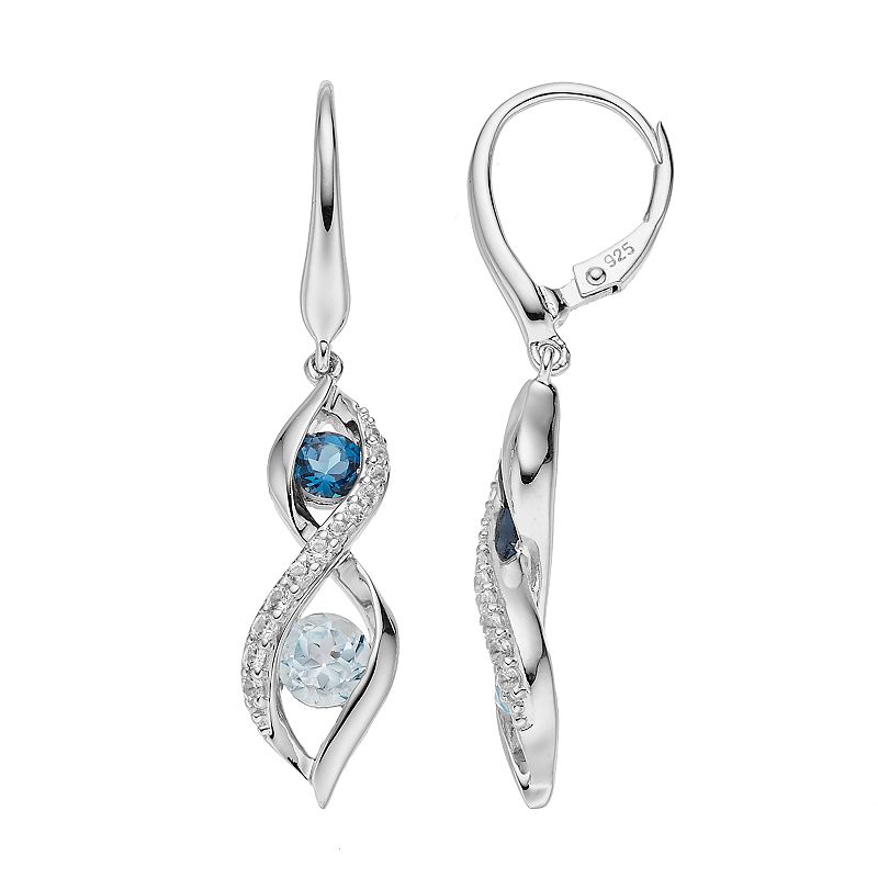 Sterling Silver Blue Topaz & Lab-Created White Sapphire Infinity Drop Earri