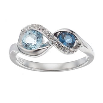 LeRose by Lexi and Rose Sterling Silver Blue Topaz & Lab-Created White Sapphire Infinity Ring