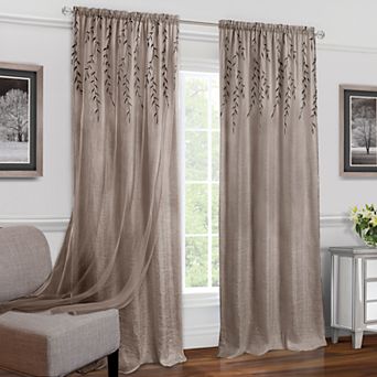 Achim 1-Panel Willow Embroidered Leaf Sheer Window Curtain