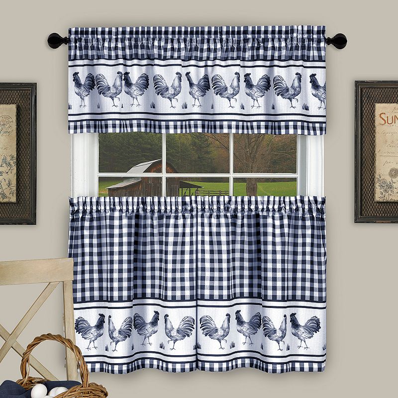 Achim Barnyard Rooster Plaid Tier & Valance Kitchen Curtain Set, Multicolor
