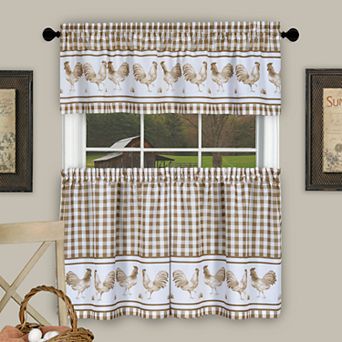 Achim Barnyard Rooster Plaid Tier & Valance Kitchen Curtain Set