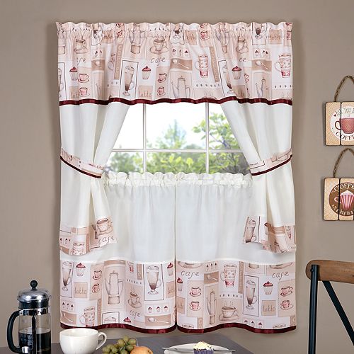 Achim Cappuccino Tier & Swag Valance Kitchen Curtain Set