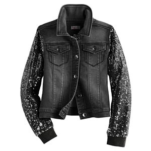 Girls Plus Size SO® Sequin Sleeve Denim Jacket