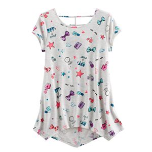 Girls Plus Size SO® Patterned Cageback Handkerchief Hem Legging Tee