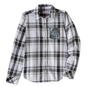 Girls Plus Size SO® Shine Plaid Button-Down Shirt