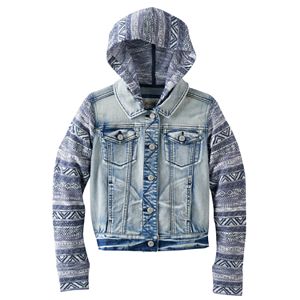 Girls Plus Size Mudd® Knit Hooded Denim Jacket