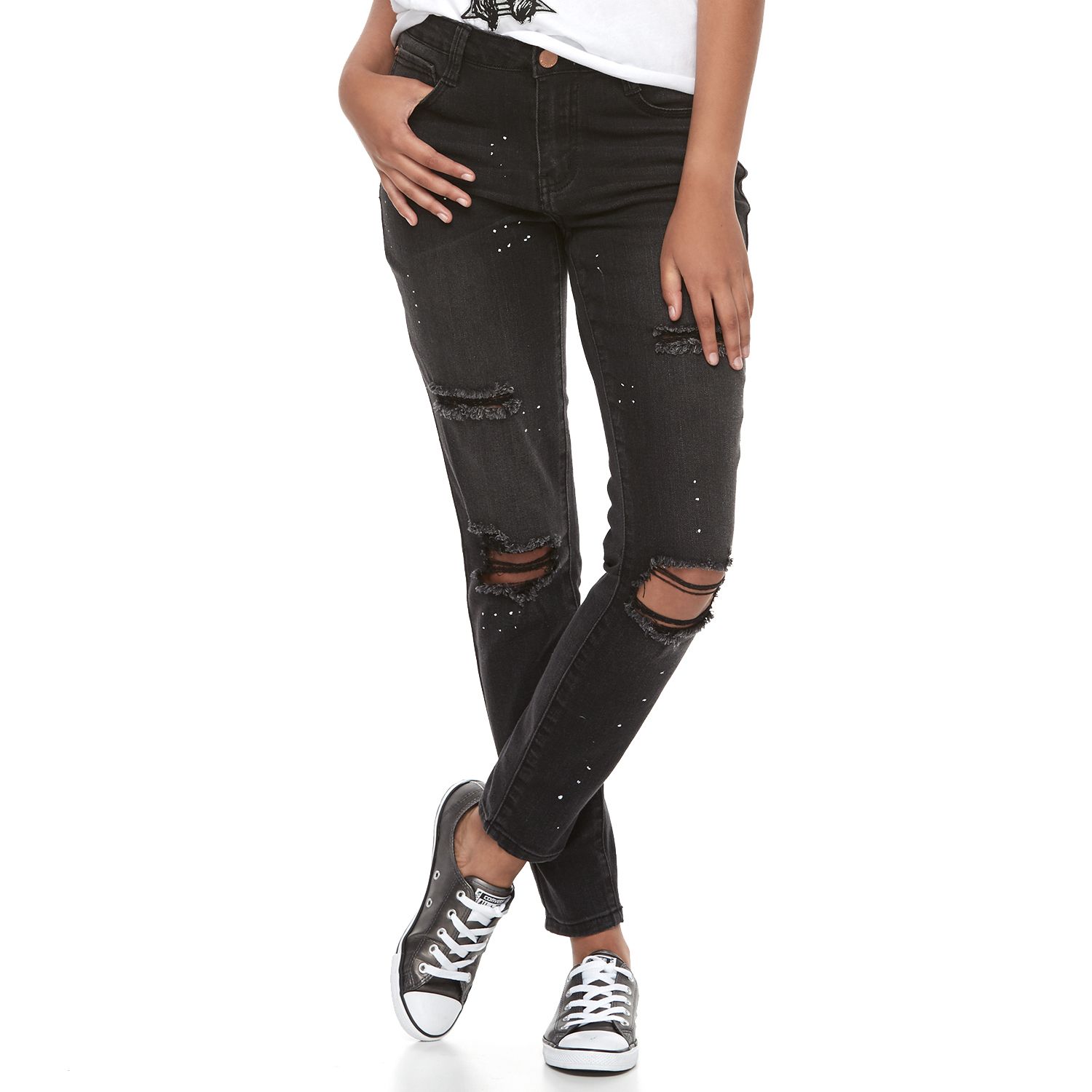 black ripped skinny jeans juniors