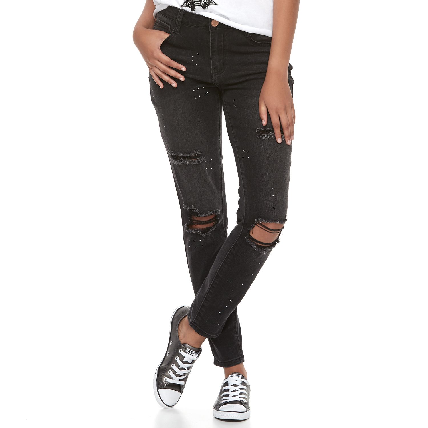 junior black ripped skinny jeans