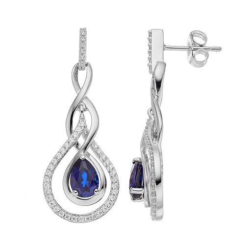 Sterling Silver Lab-Created Sapphire & Cubic Zirconia Teardrop Earrings