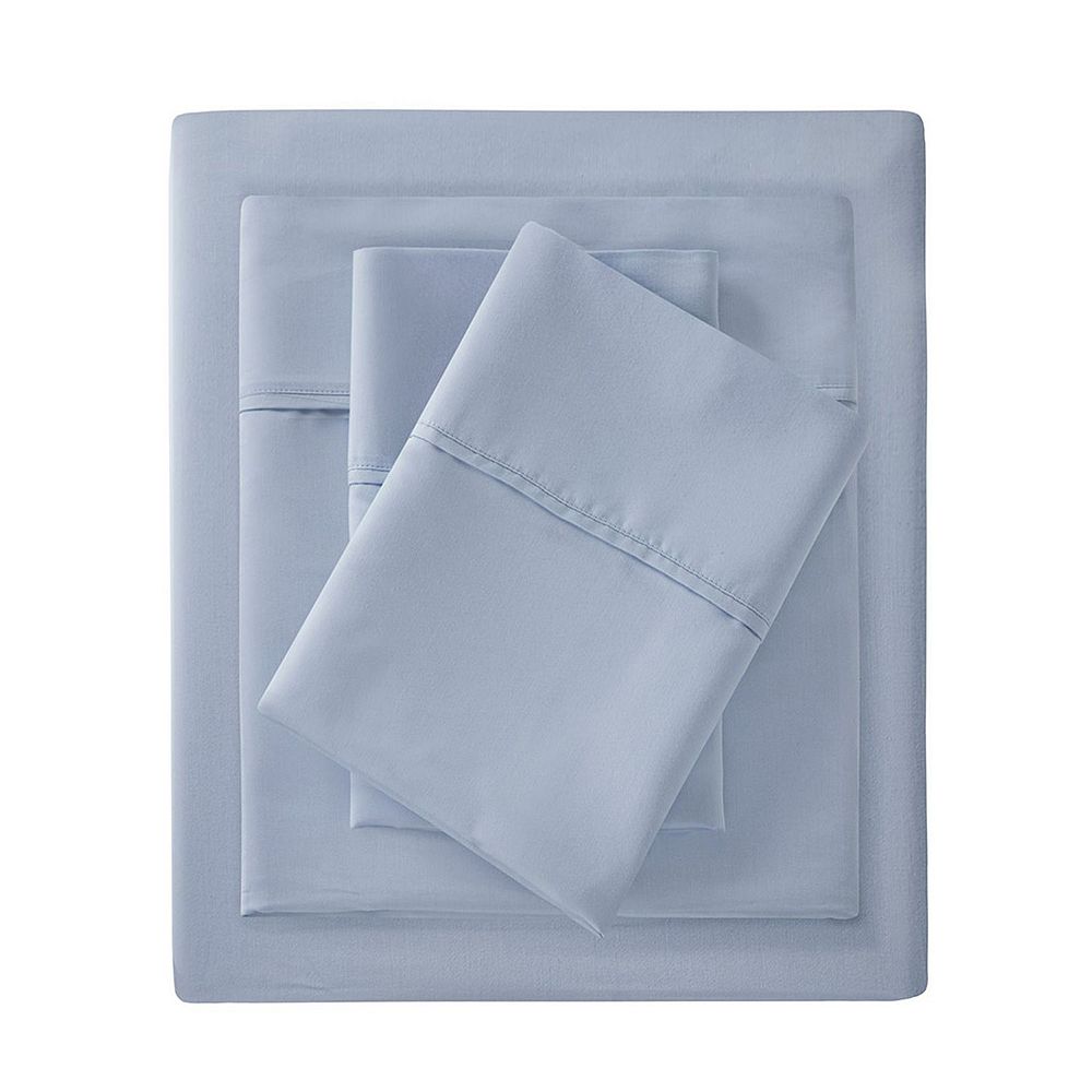 Blue - Madison Park 1500 Thread Count Cotton Blend Sateen Weave Sheet Set and Pillowcases