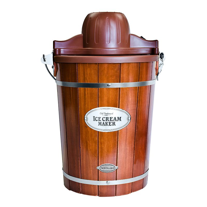 Nostalgia 6-Quart Electric Bucket Ice Cream Maker With Easy-Carry Handle  Wood