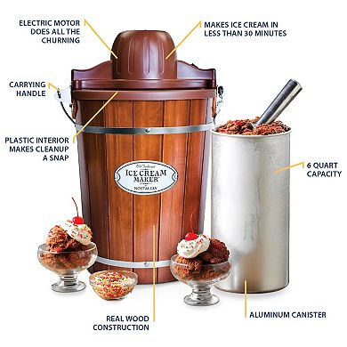 Nostalgia Electrics 6-qt. Ice Cream Machine with Wood Bucket