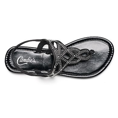 Candie's® Women's Rhinestone Perforated Slingback Thong Sandals