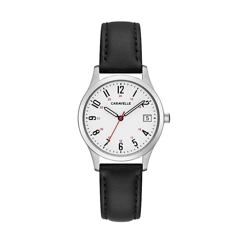 Caravelle by Bulova Women's Easy Reader Leather Watch - 43M118, Size: Small, Black