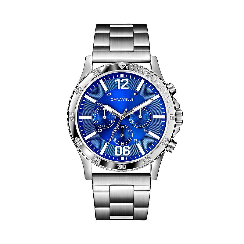 Caravelle by Bulova Men's Stainless Steel Chronograph Watch - 43A145, Size: 44MM, Silver Tone