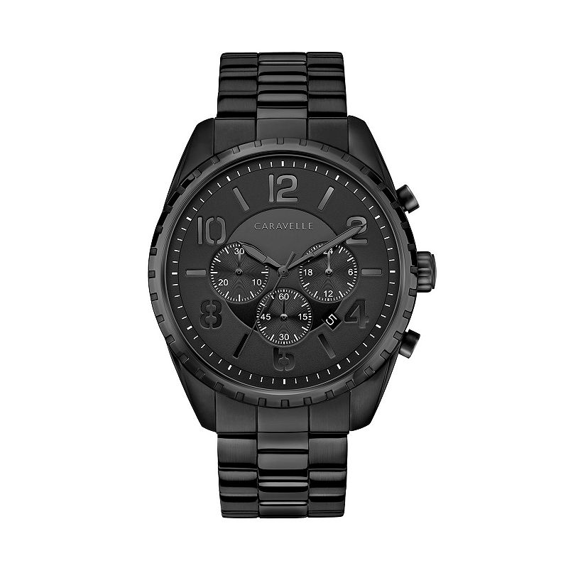 Caravelle by Bulova Men's Black Ion-Plated Stainless Steel Chronograph Watch - 45B150, Size: Large