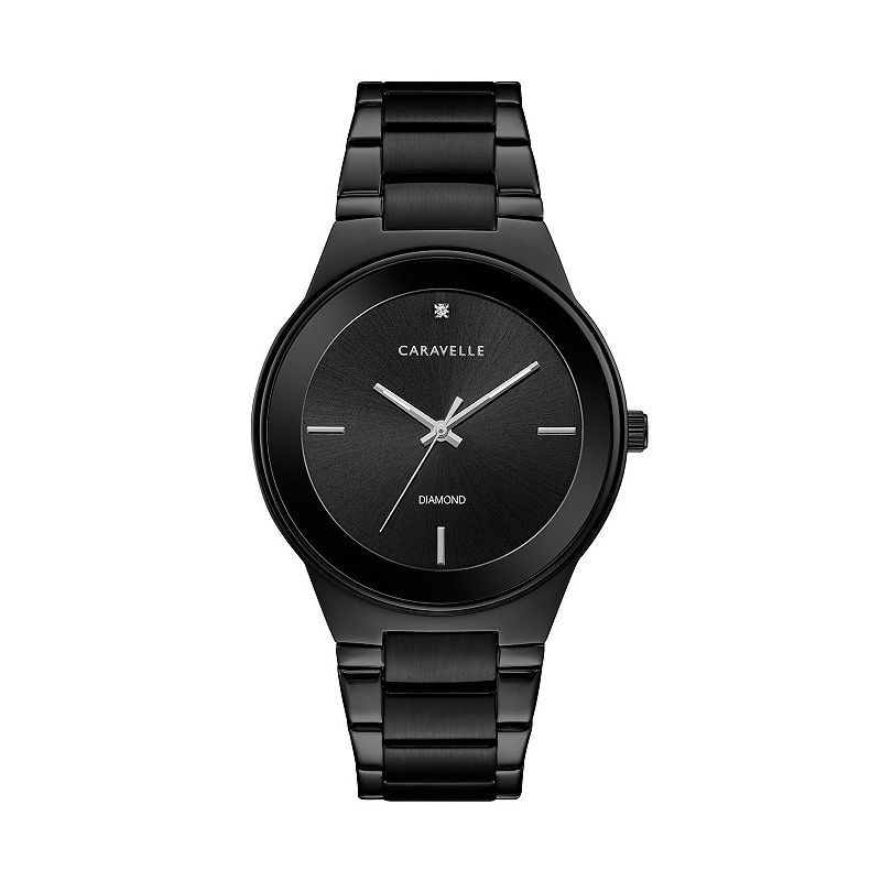 Caravelle Men's Diamond Black Ion-Plated Stainless Steel Watch - 45D108, Size: Large