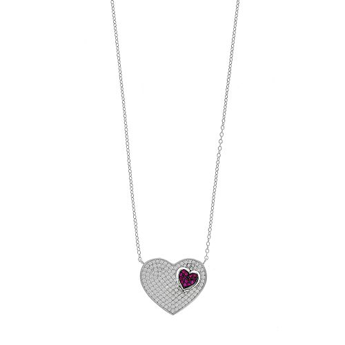 Sterling Silver Cubic Zirconia Pave Double Heart Pendant Necklace