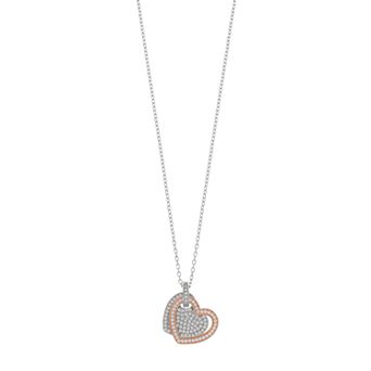 Argento Bella Two Tone Sterling Silver Double Heart Pendant Necklace