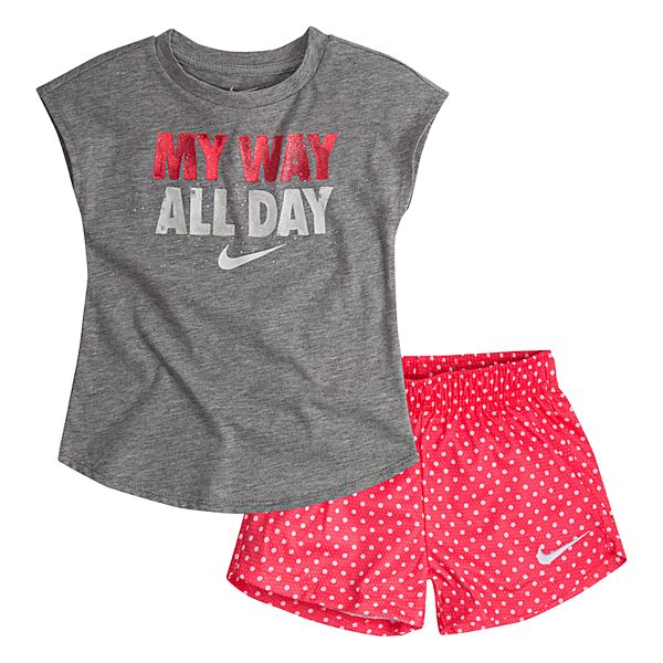 brænde Vil vold Baby Girl Nike "My Way All Day" Tee & Polka Dot Shorts Set