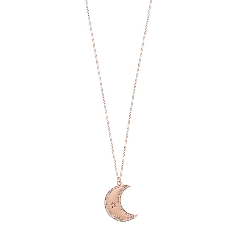 14k Rose Gold Over Silver Cubic Zirconia Crescent Moon Pendant Necklace, Wo