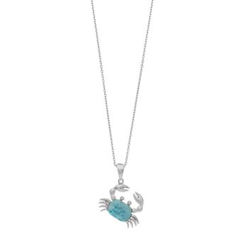 Nautica Rocks Sterling Silver Larimar Crab Pendant Necklace