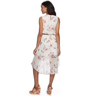 Juniors' Lily Rose Belted Floral Handkerchief Skater Dress