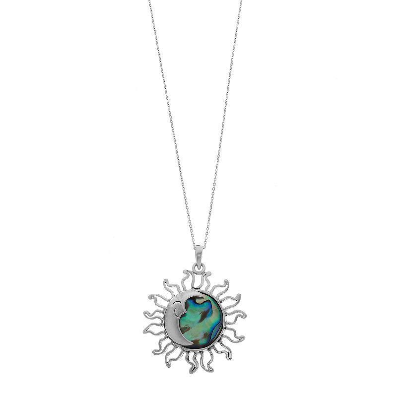 Sterling Silver Abalone Sun & Moon Pendant Necklace, Womens, Multicolor