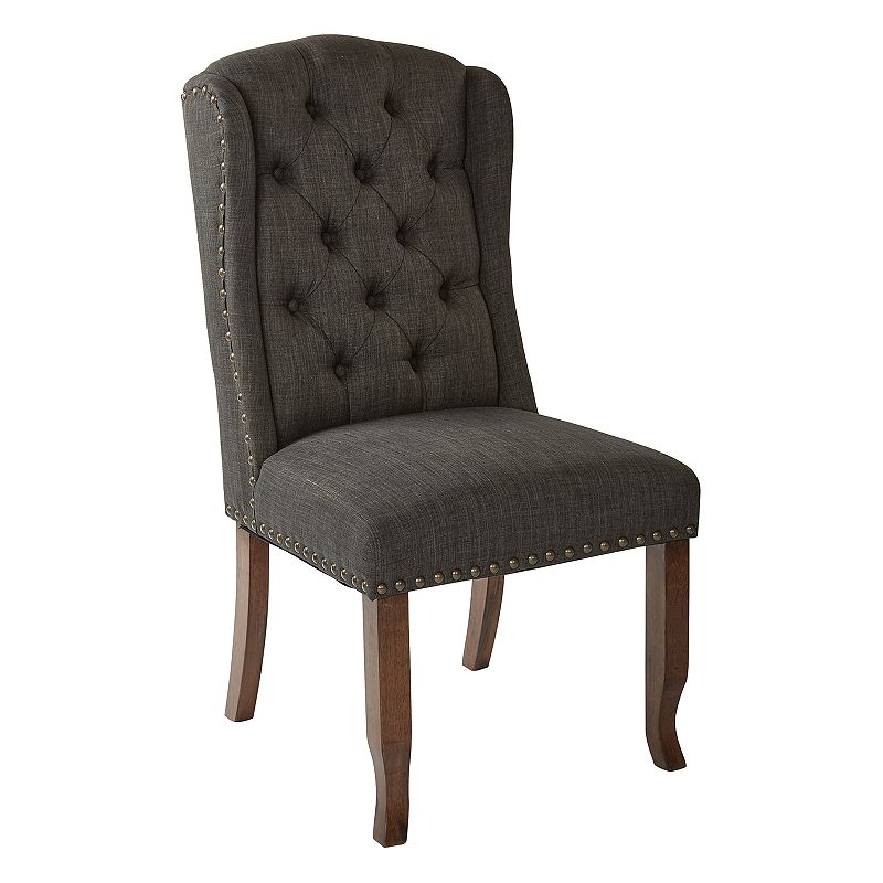 OSP Home Furnishings Jessica Tufted Winged Dining Chair, Grey