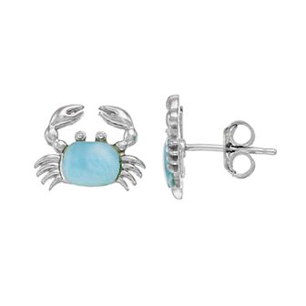 Nautica Rocks Sterling Silver Larimar Crab Stud Earrings