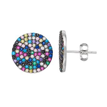 Sterling Silver Cubic Zirconia Disc Stud Earrings