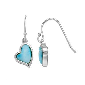 Nautica Rocks Sterling Silver Larimar Heart Drop Earrings