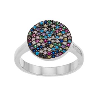 Sterling Silver Multicolored Cubic Zirconia Pave Ring