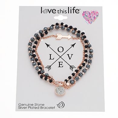 love this life Hematite & Black Agate 3-Strand Arrow Charm Bracelet