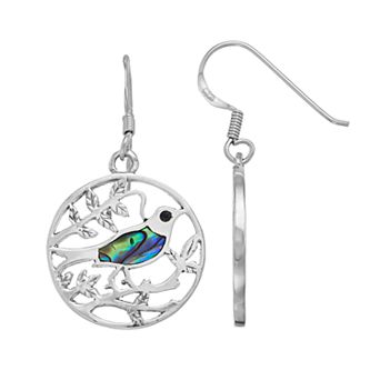 Nautica Rocks Sterling Silver Abalone Bird Hoop Drop Earrings