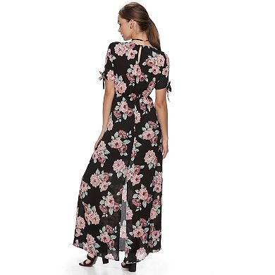 Juniors' Lily Rose Floral Tie-Front Maxi Dress
