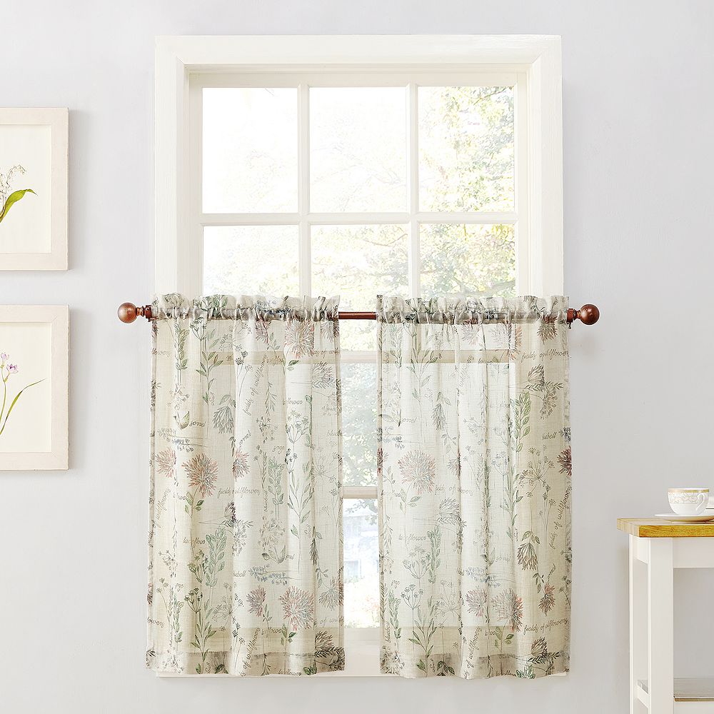 Top Of The Window Wildflower Sheer Tier Kitchen Window Curtain Pair