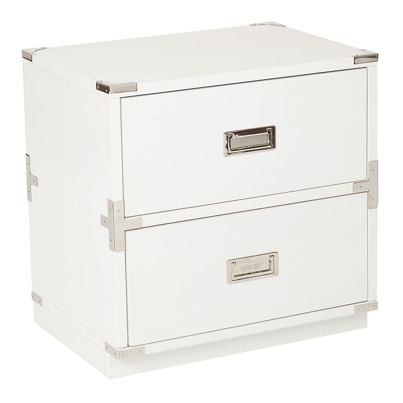 OSP Home Furnishings Wellington Suitcase 2-Drawer End Table, White