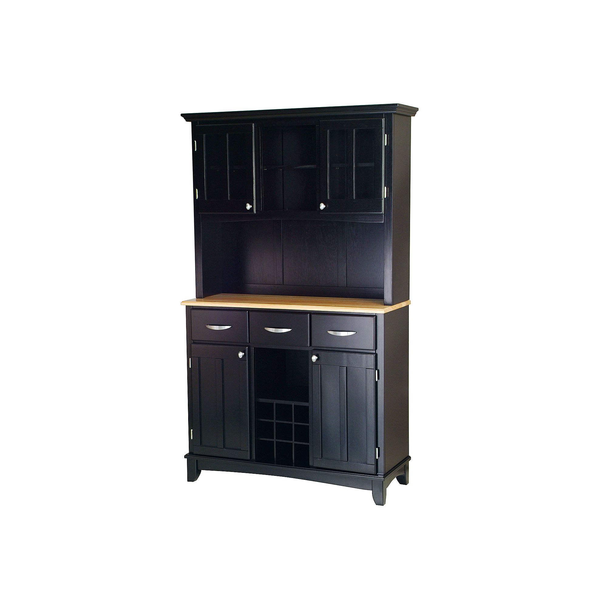 Large Hutch Buffet - Natural Wood Top, Black
