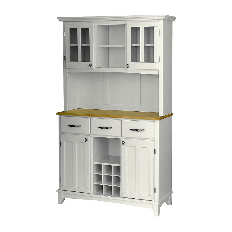 Large Hutch Buffet - Natural Wood Top, White