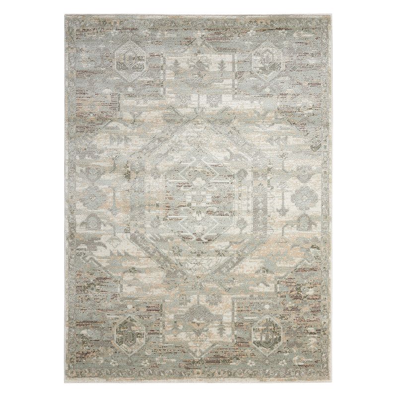 Nourison Euphoria Distressed Framed Medallion Rug, White, 8X10 Ft