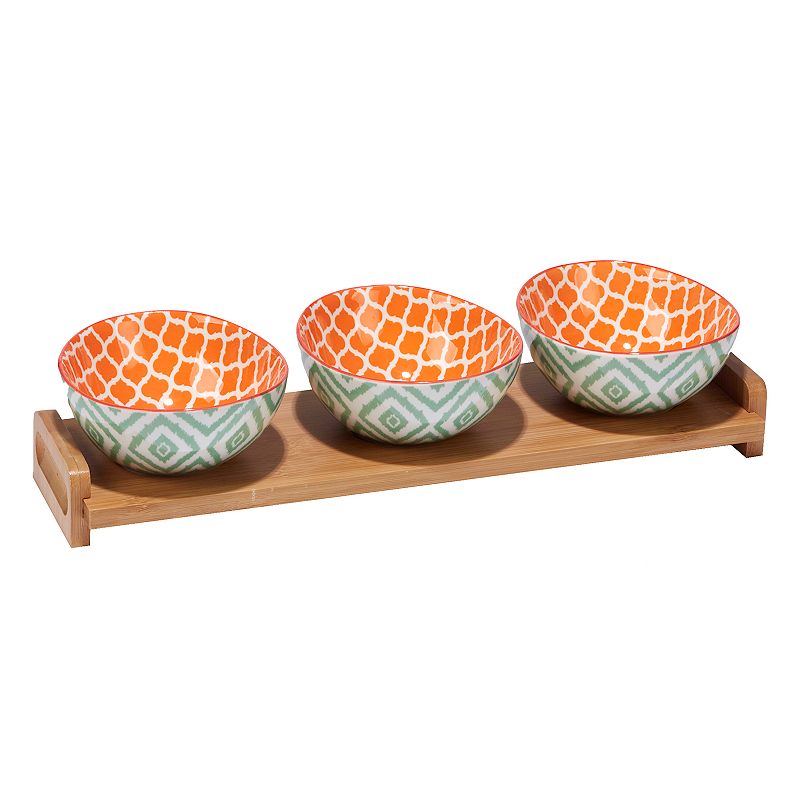 UPC 730384162352 product image for Certified International Green Ikat 4 pc. Serving Set with Bamboo Tray | upcitemdb.com