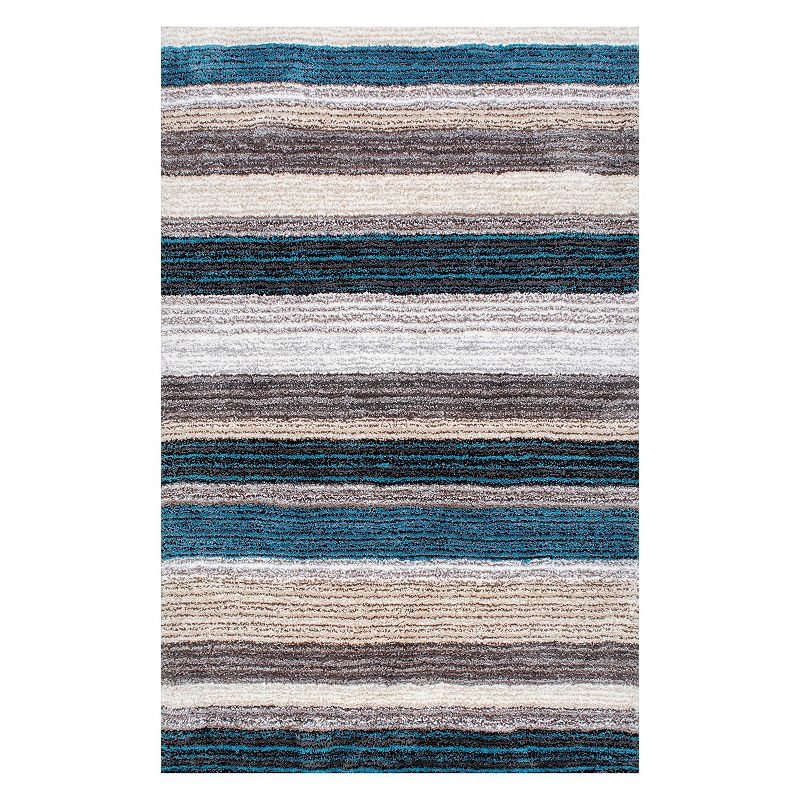 nuLOOM Classic Stripe Shag Rug, Blue, 8X10 Ft