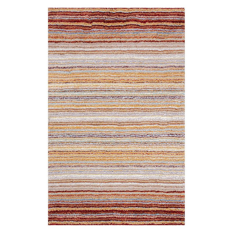 nuLOOM Classic Stripe Shag Rug, Red, 6Ft Rnd