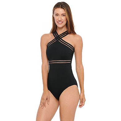 Women's Apt. 9® High-Neck Sheer Stripe One-Piece Swimsuit