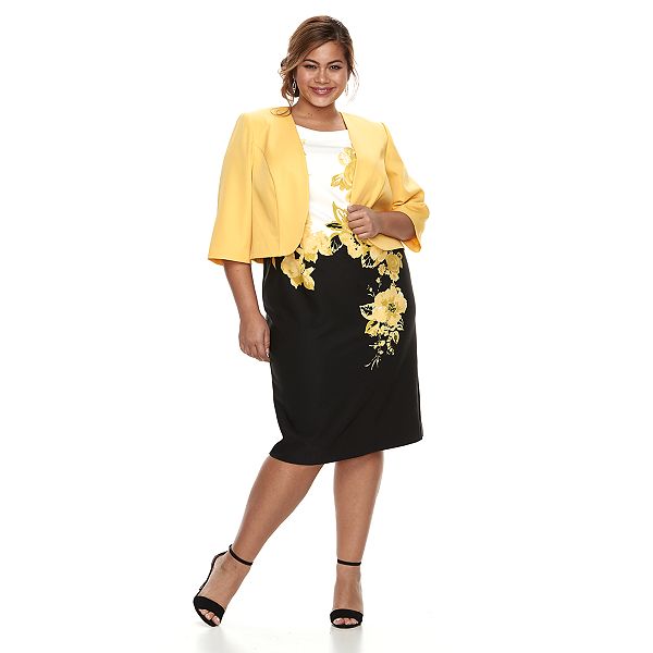 Plus Size Maya Brooke Floral Dress & Jacket Set