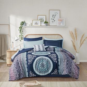 Intelligent Design Eleni Boho Comforter Set with Bed Sheets and Throw Pillow
