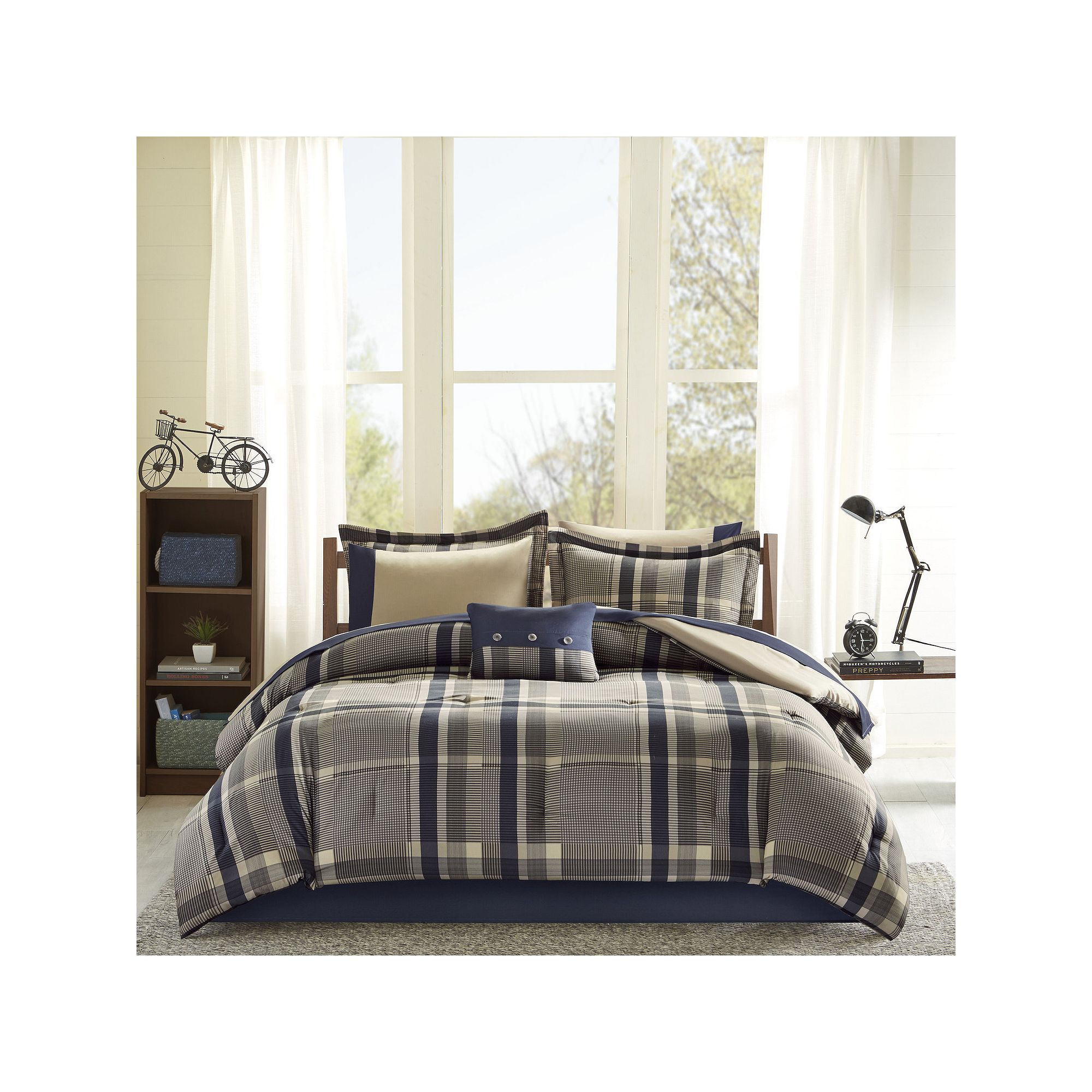 Intelligent Design Roger Plaid Comforter Set with Bed Sheets and Throw Pill