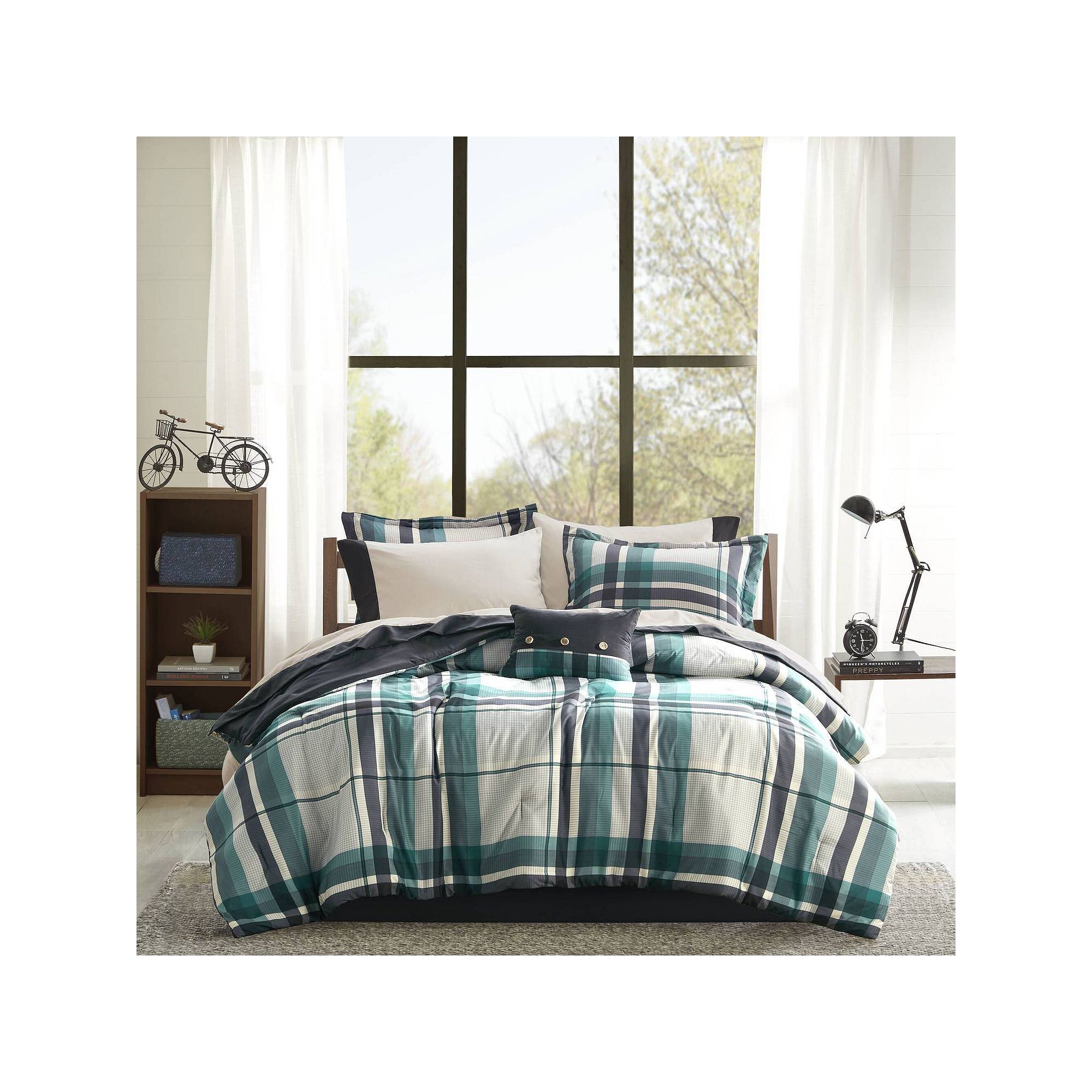 Intelligent Design Roger Plaid Comforter Set with Bed Sheets and Throw Pill