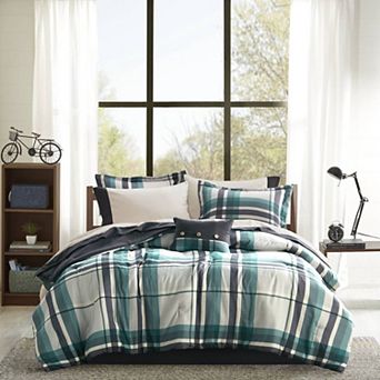 Intelligent Design Roger Plaid Comforter Set with Bed Sheets and Throw Pillow